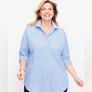 NWT Talbots blue striped popover poplin shirt size 3XP long sleeve career cotton